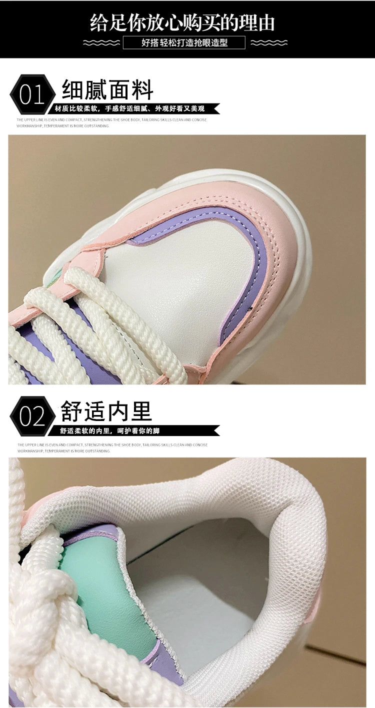 New Fashion High Platform Sneakers Women Spring Autumn Lace Up Comfort Ventilate Wedges Height Increasing Shoes Footwear