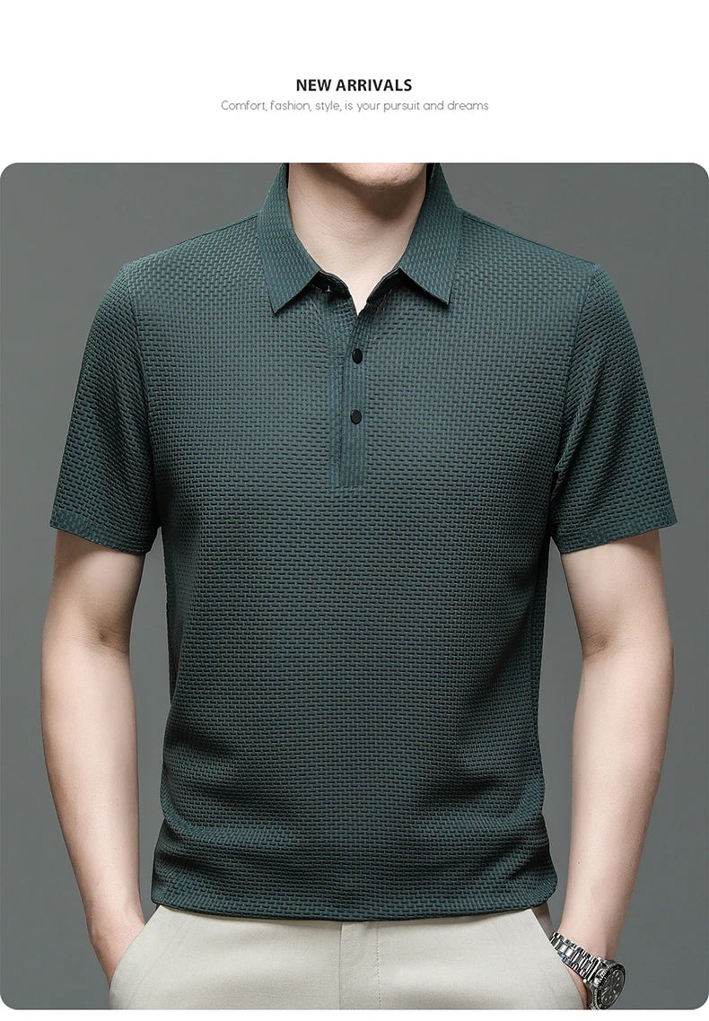 Asian Sizes Golf shirt Summer New Men's Lop-up Hollow Short-sleeved Polo Shirt Ice Silk