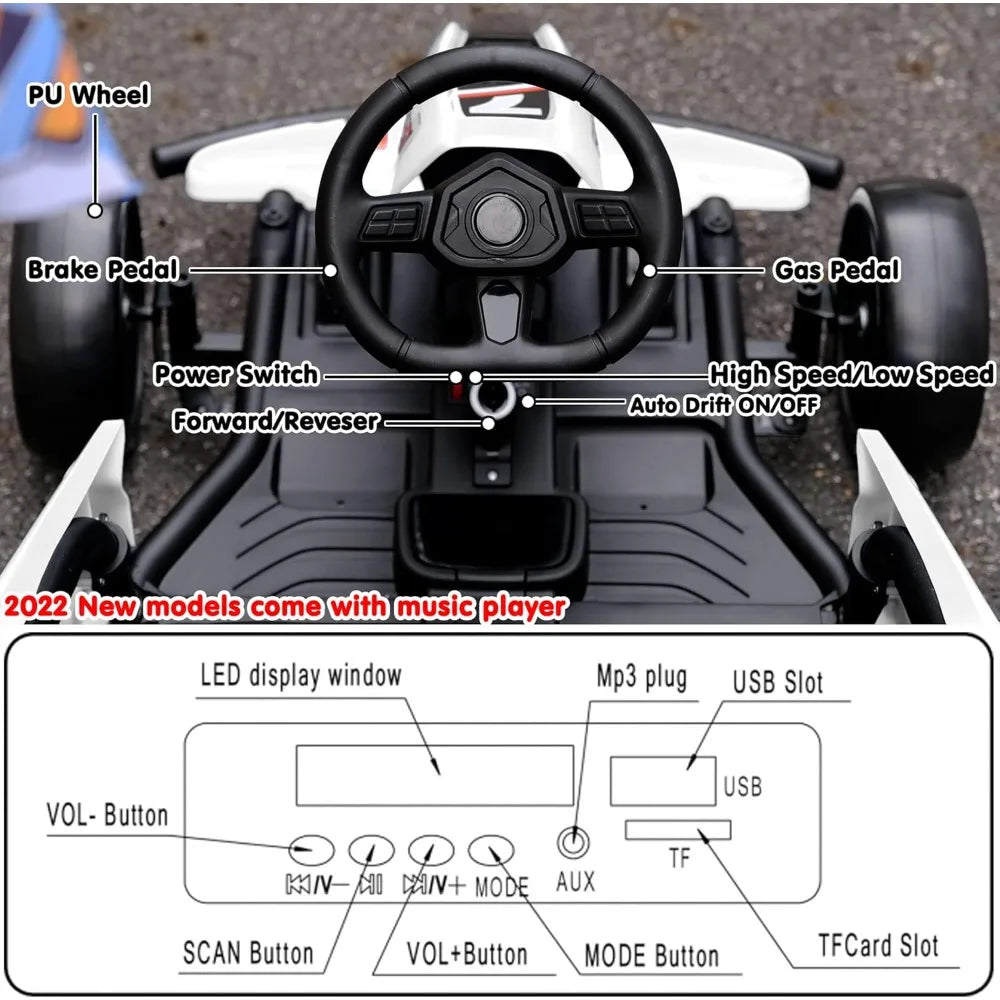 Sopbost Electric 24V Battery Powered Pedal Go Karts for 6+ Kids Adults Ride on Car Electric Vehicle Car Racing Drift Car