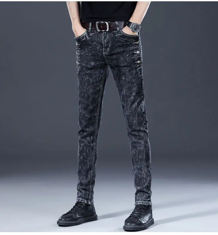 Fashion Stylish Korean Style Clothes Classic Kpop Streetwear Luxury Slim-Fit Smoke Gray Men's Jeans Casual Cowboy Pants for Men