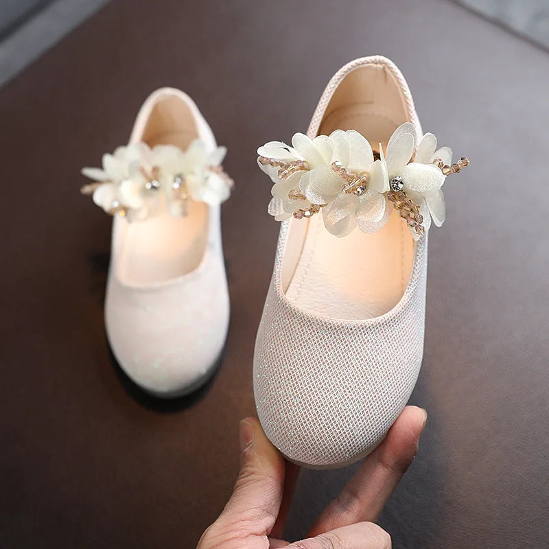 Kids Leather Girls Shoes Shining Flowers Princess Shoes For Baby Party Wedding Children Flats Spring Summer Dress Shoes