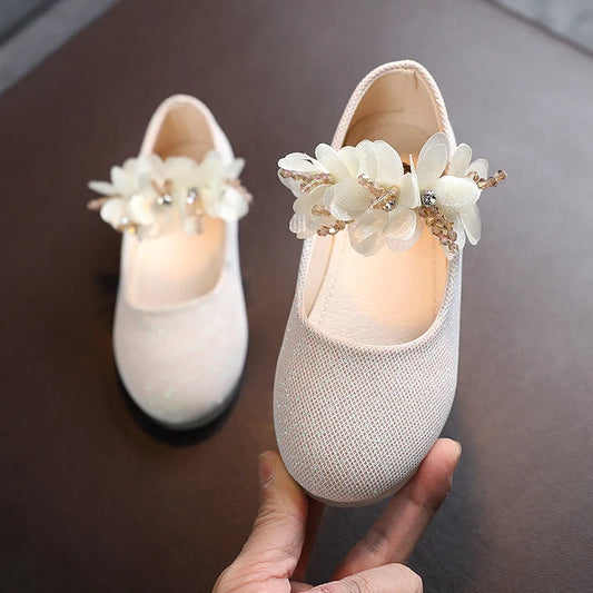 Kids Leather Girls Shoes Shining Flowers Princess Shoes For Baby Party Wedding Children Flats Spring Summer Dress Shoes