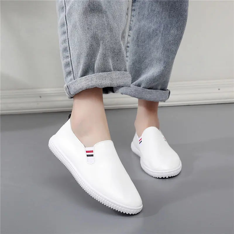 White Flats Cut-Out Woman Loafers Leather Slip on Shoes Low Heels Casual Shoes Espadrilles Ladies Shoes Women Sneakers