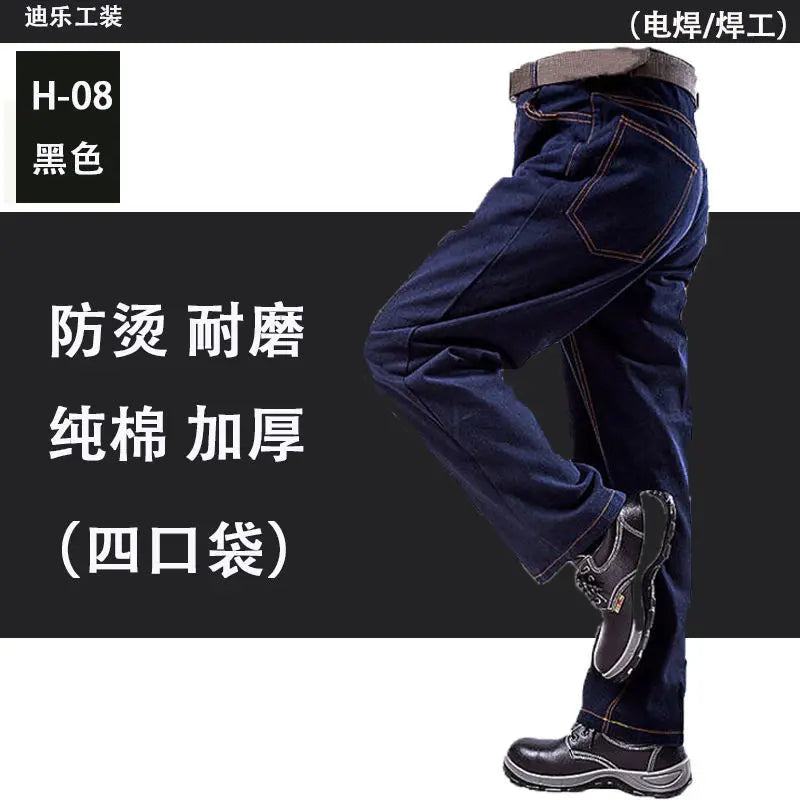 Overalls Pants Men's Clothing Trousers Wear-Resistant Anti-Scald Thickening Cotton Workwear Denim Work Pants Multiple pockets