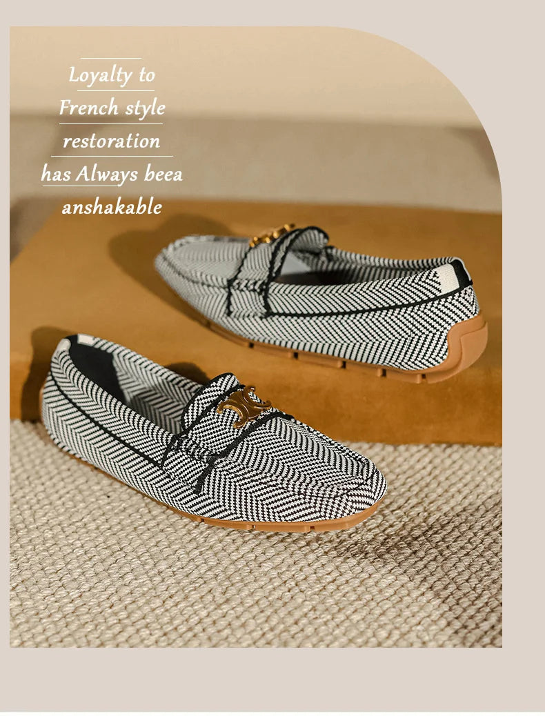 Women's Knitting Square Head Flat Shoes Soft Sole Comfortable Anti slip Casual Bean Causal Shoes 2024 Fashion New Spring