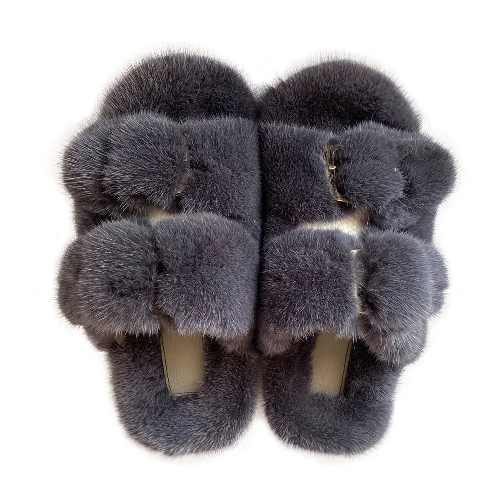 2024 New Women Fur Slippers Shoes Women Warm Winter Natural Fur Shoes For Women Slippers Casual Plush Comfortable Mink Slippers