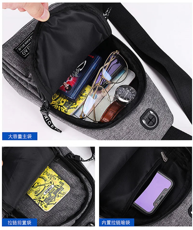 Business Men's Chest Bag Shoulder Messenger Bag Casual Canvas Travel Bag Waist Bag Multifunctional Waterproof Storage Bag