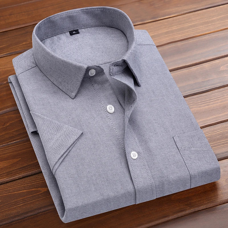 Plus Size 5XL-M Men's Short Sleeve Shirt Summer High-Quality Cotton Business Lapel Shirt New Casual Non Ironing Slim Solid Color