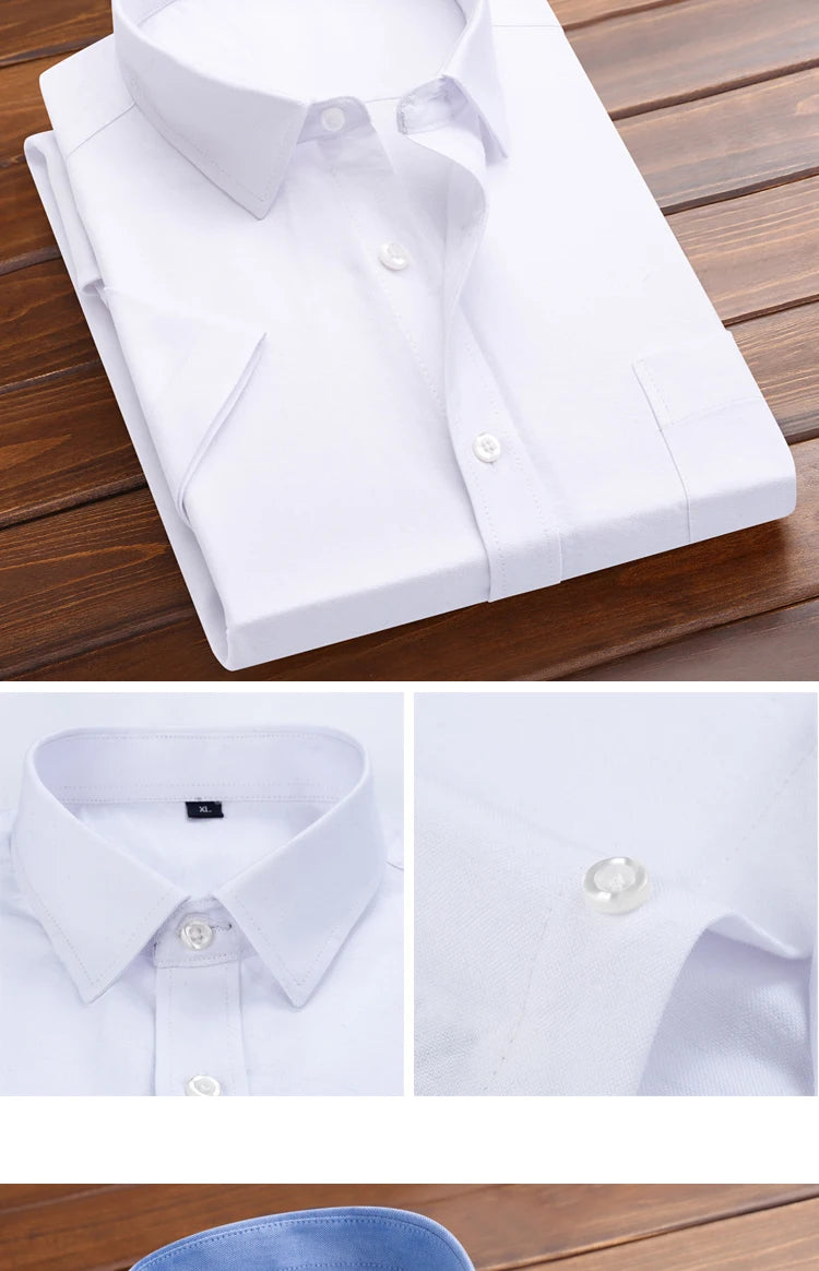 Plus Size 5XL-M Men's Short Sleeve Shirt Summer High-Quality Cotton Business Lapel Shirt New Casual Non Ironing Slim Solid Color