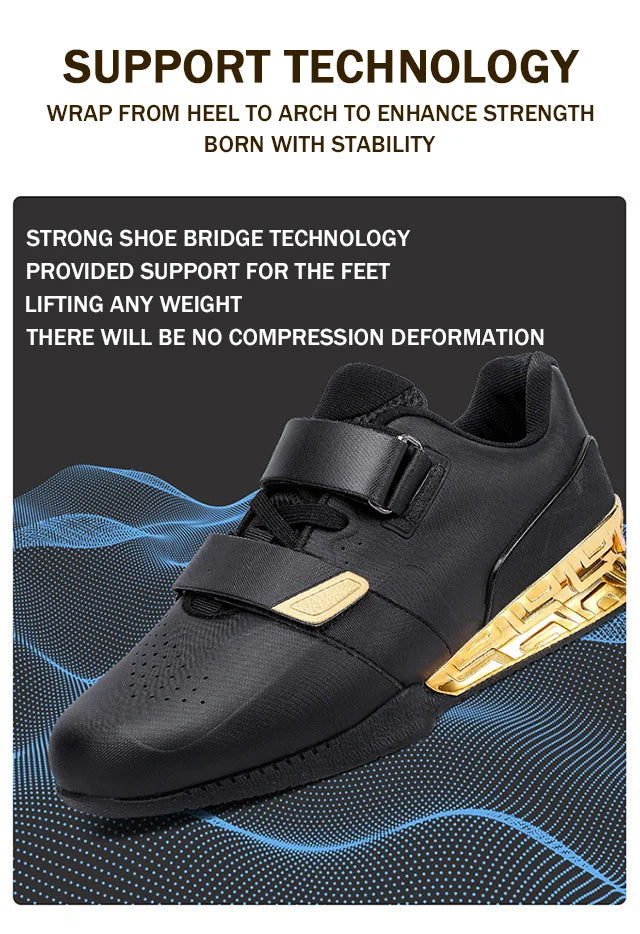 New Hook Loop Gym Weight Lifting Boots for Men Women Athletic Golden Sliver Deep Squat Shoes Balance Pro Fitness Sneakers