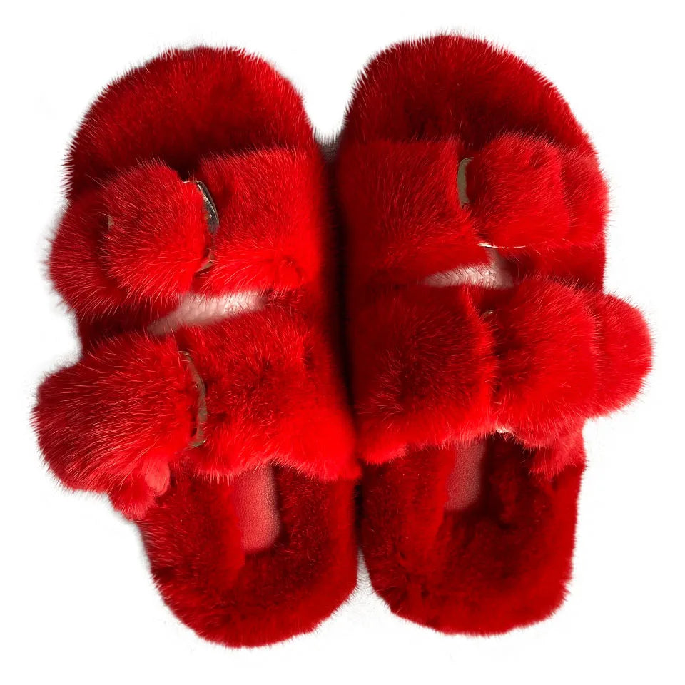 2024 New Women Fur Slippers Shoes Women Warm Winter Natural Fur Shoes For Women Slippers Casual Plush Comfortable Mink Slippers