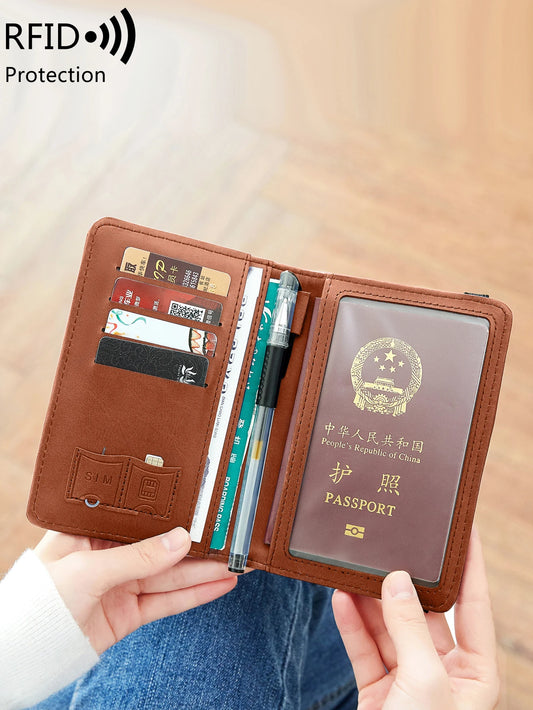 RFID Retro Passport Set PU Leather Credit Card Holder Vaccine ID Window Card Set Passport Bag Men's and Women'sTravelAccessories