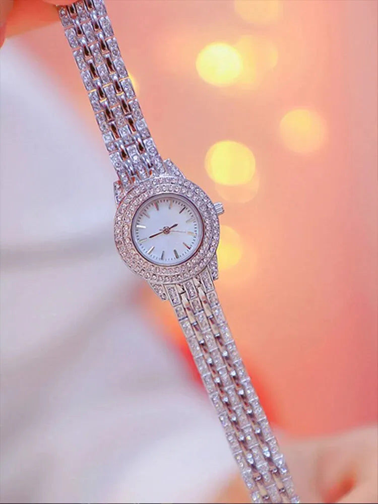 3PCs Women's Sparkling Round Diamond Band Quartz Watch+Bracelet Combination Set