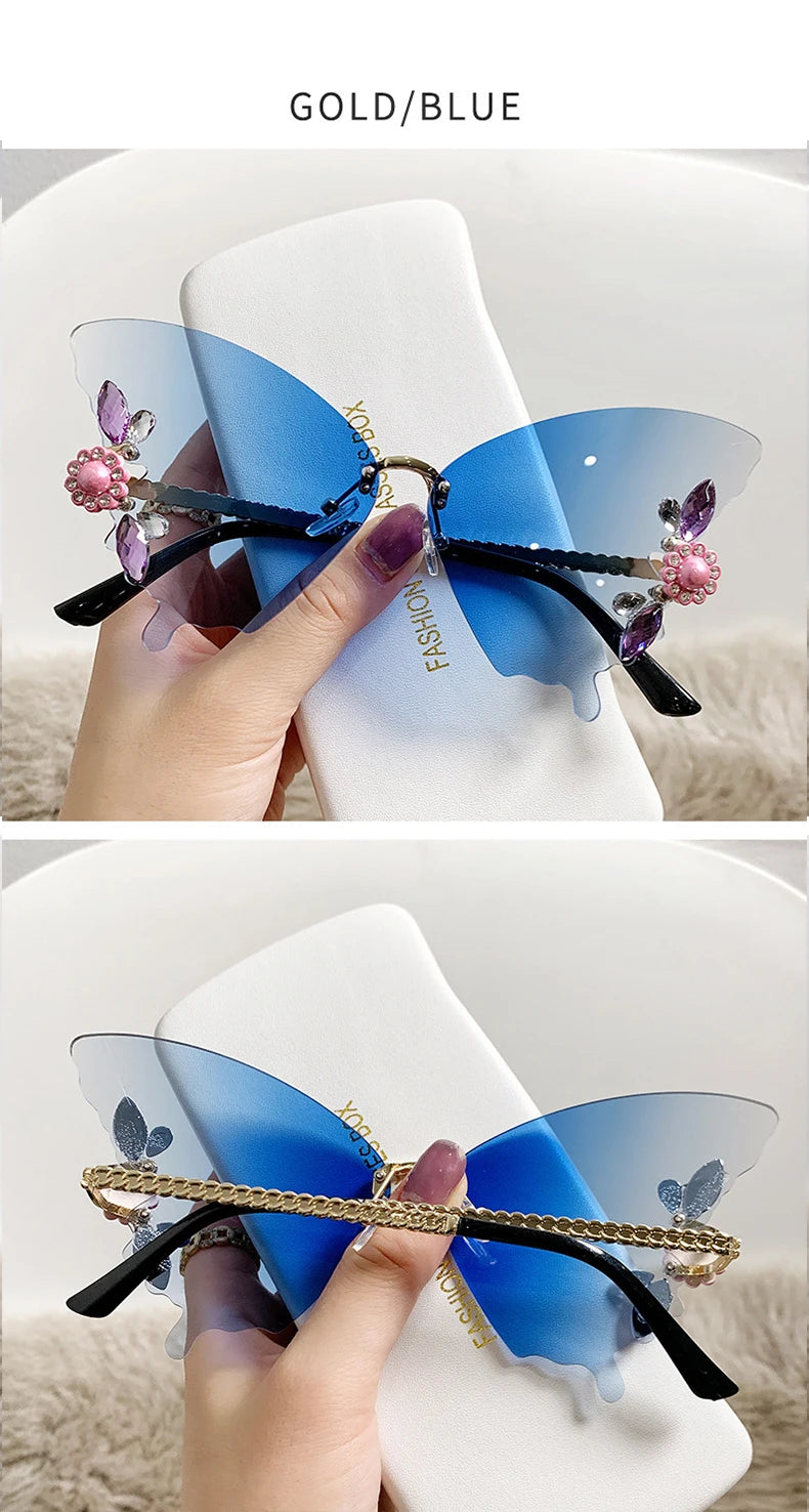 iboode Butterfly Shaped Sunglasses Diamond Frameless Sunglasses For Women Girl Exaggerat Frame Fashionable Retro Vintage Eyewear