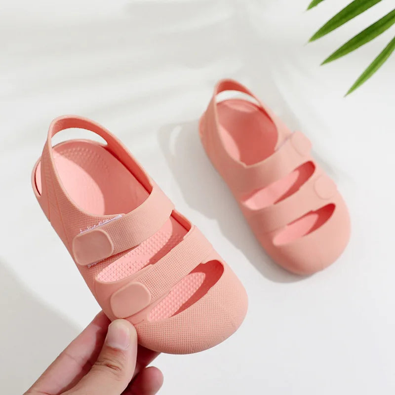 Children Sandals Hollow Out Closed Toe Beach Shoes Breathable Candy Color Roman Sandals for Boys Girls Soft Non-slip Kids Shoes