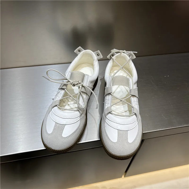 2024 Women Spring Summer New Soft Leather Korea Y2k Designer Casual Ballet Sports Athletic Training Flat Sneakers Female Shoes