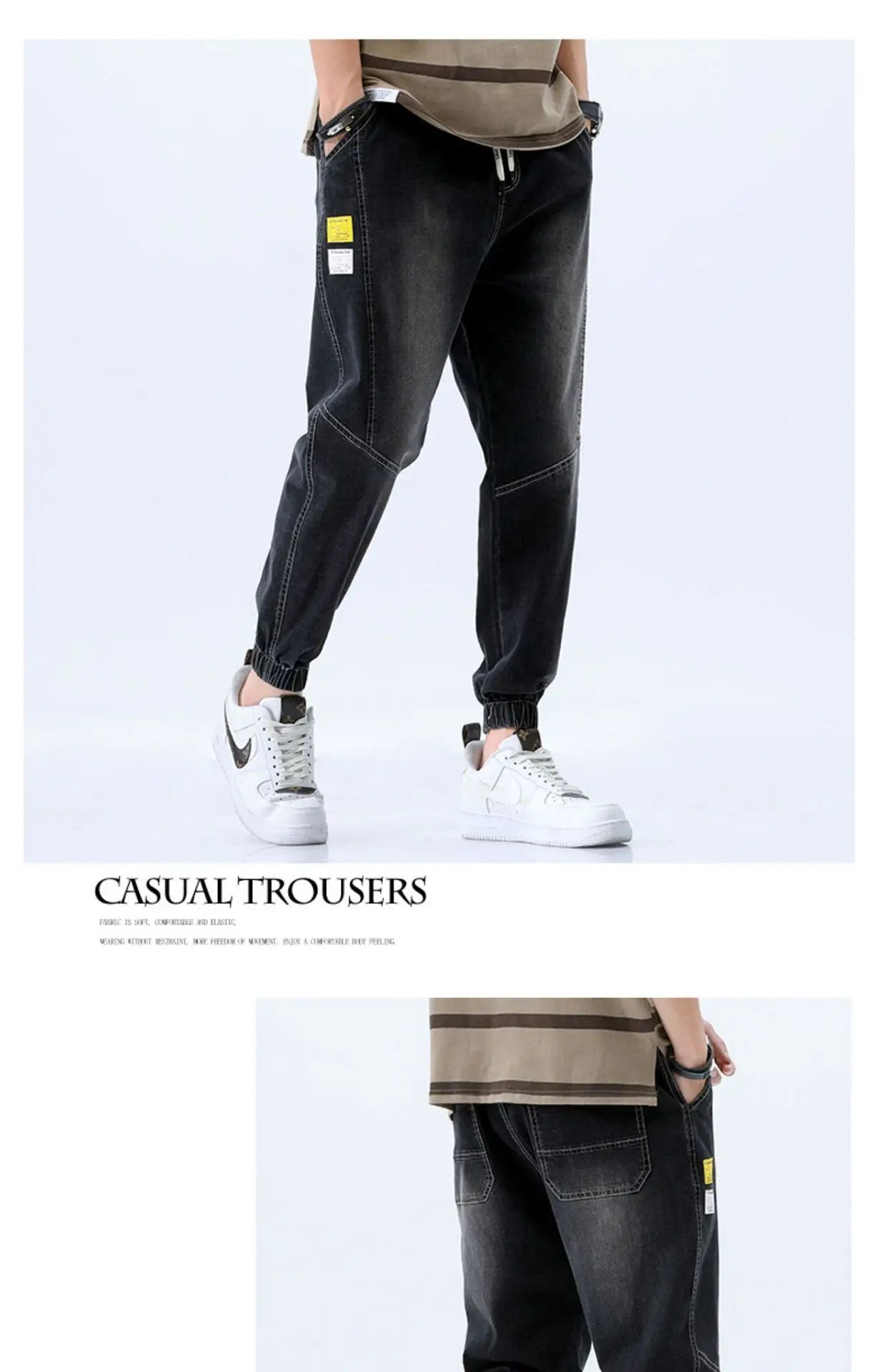 2024 Summer Men's Jeans Jogger Thin Harem Pants Cotton Banded Pant Korea Style Light Blue Hip Hop Beam Feet Casual Trousers Male