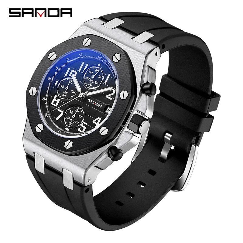 Fashion Sanda Top Brand Business Quartz Men Watch New Hot Selling Sport Luxury Three Eyes Six Needle Dial Waterproof Luminous