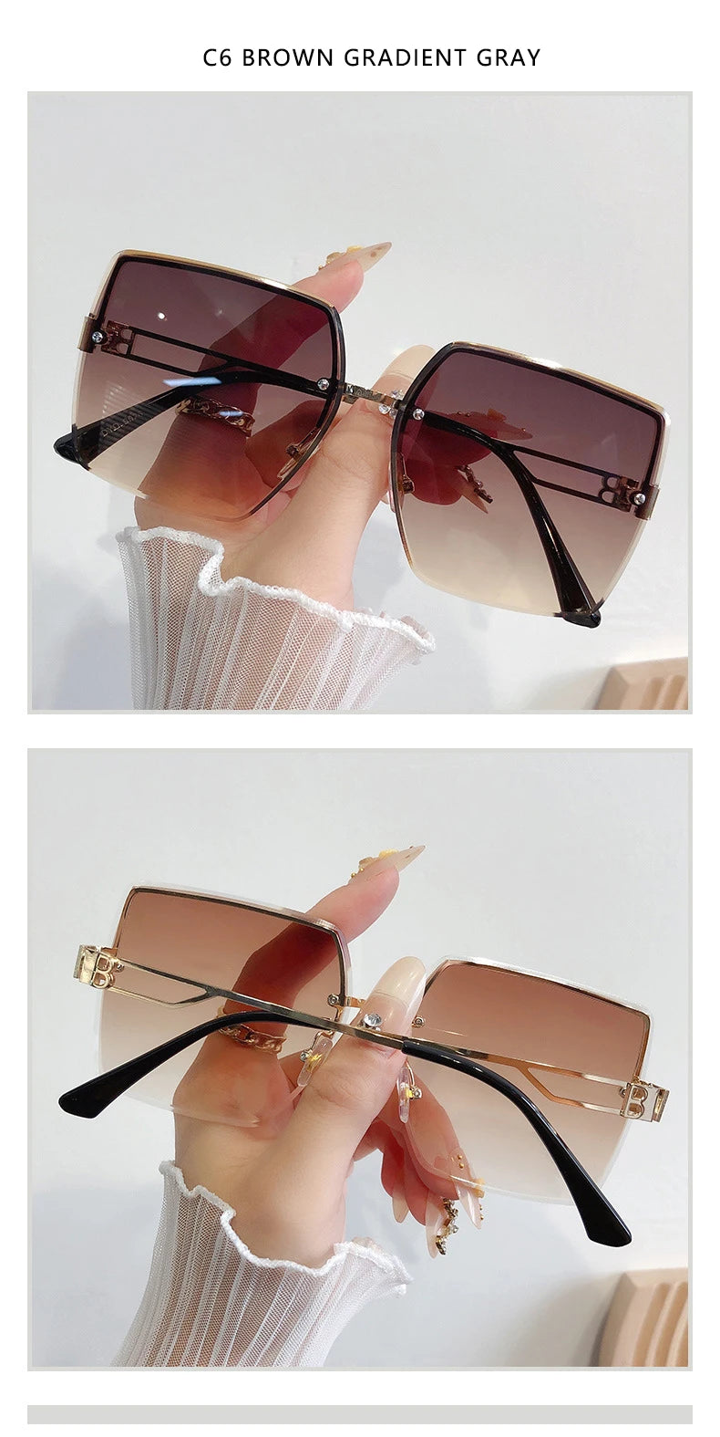 Classic Vintage Square Sunglasses Woman Gradient Mirror Frameless Sun Glasses Female Retro Fashion Rimless Oculos De Sol