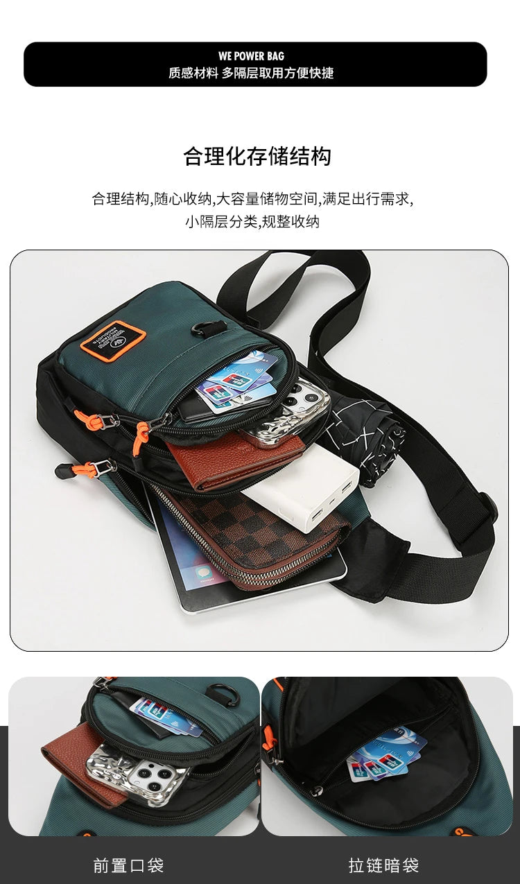 Fashion Men's Chest Bag Handbag Lightweight Oxford Fabric Crossbody Shoulder Bag Stylish Casual Men's Waist Packs Male Chest Bag