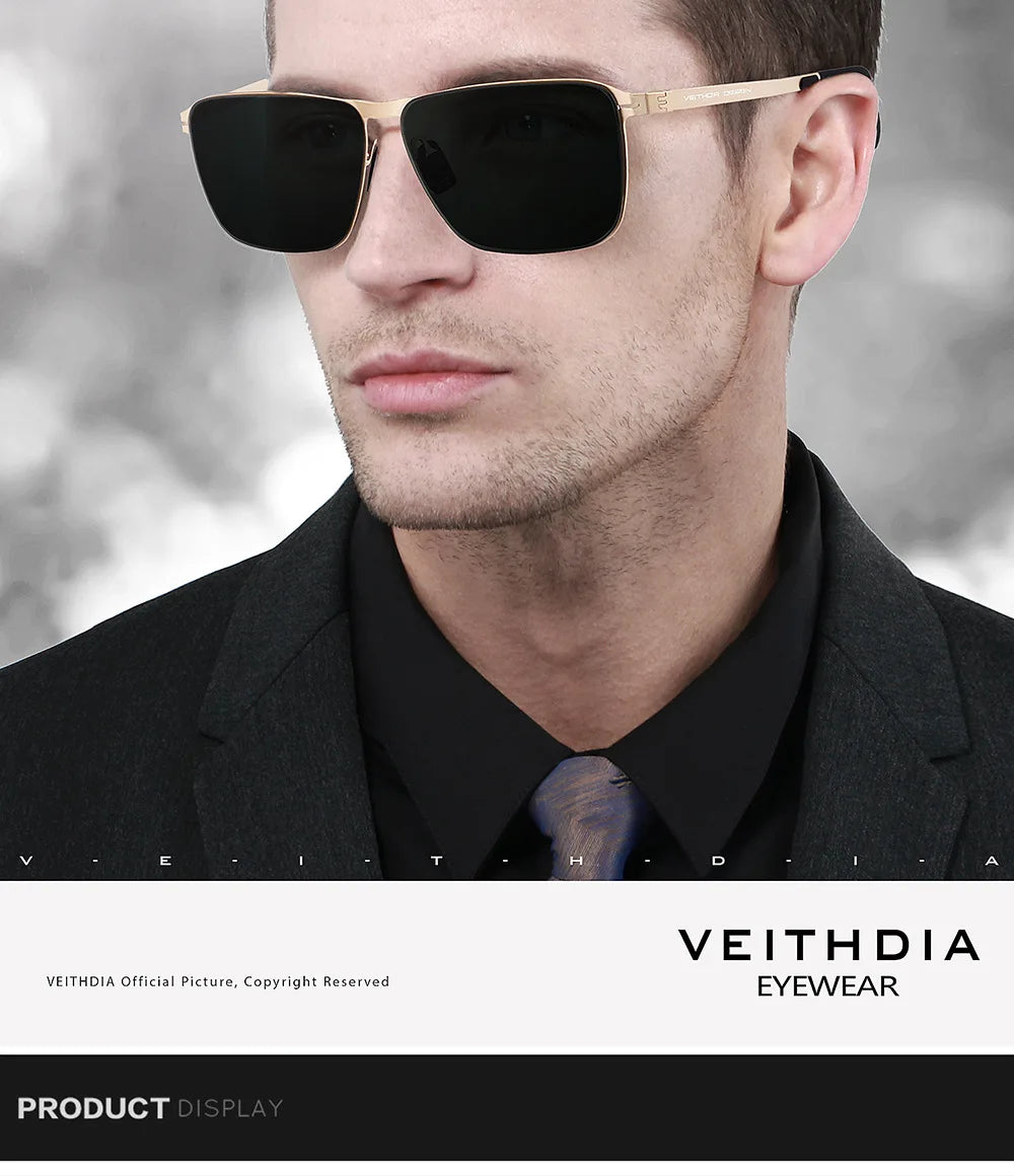 VEITHDIA Brand Men's Sunglasses Square Stainless Steel High-Definition Nylon Lenses Polarized Glasses With UV400 Protection 8210