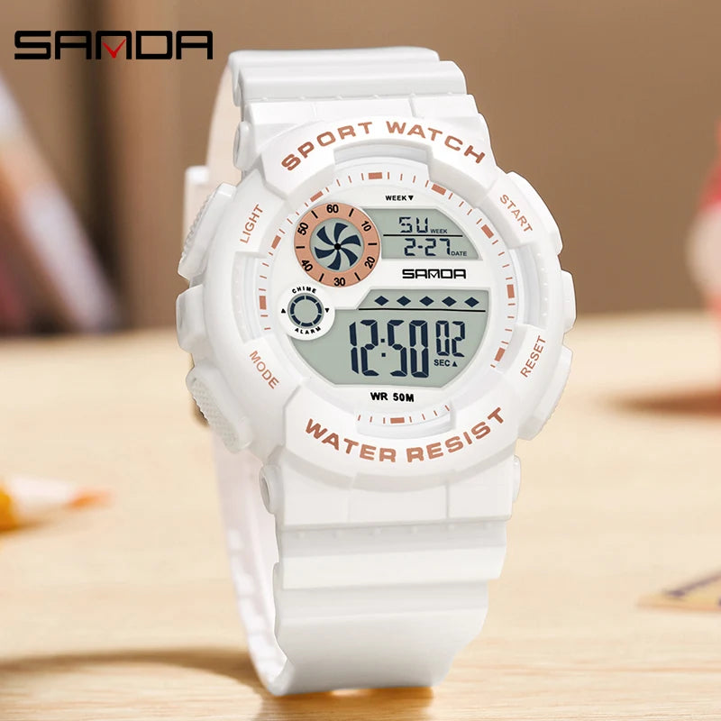 SANDA G Style Fashion Women Sport Watches Alarm Clock Waterproof Stopwatch LED Digital Women Electronics Chronograph Wrist Watch