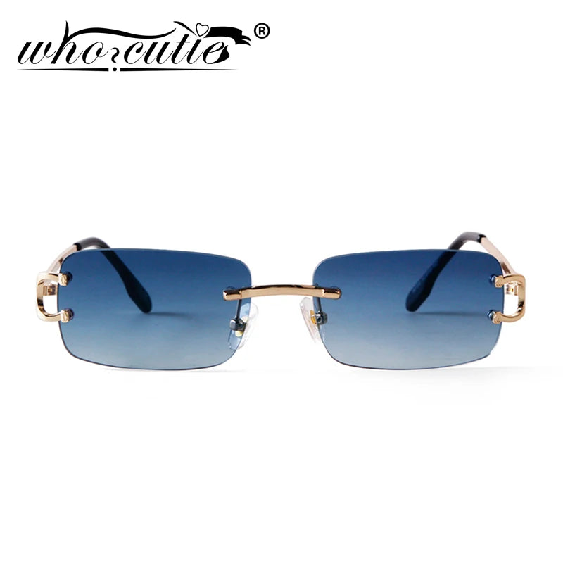 Blue Rimless Rectangle Sunglasses Men 2023 Brand Design Metal Fashion Square Sun Glasses for Women Gradient Lens Frameless UV400