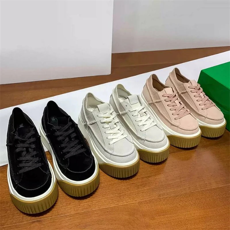 New Luxury Height Increase Flats Platform Shoes Women er Casual Sneakers Genuine Leather Lace-up Thick Sole Board Shoes