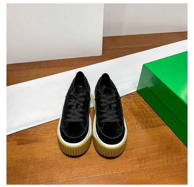 New Luxury Height Increase Flats Platform Shoes Women er Casual Sneakers Genuine Leather Lace-up Thick Sole Board Shoes