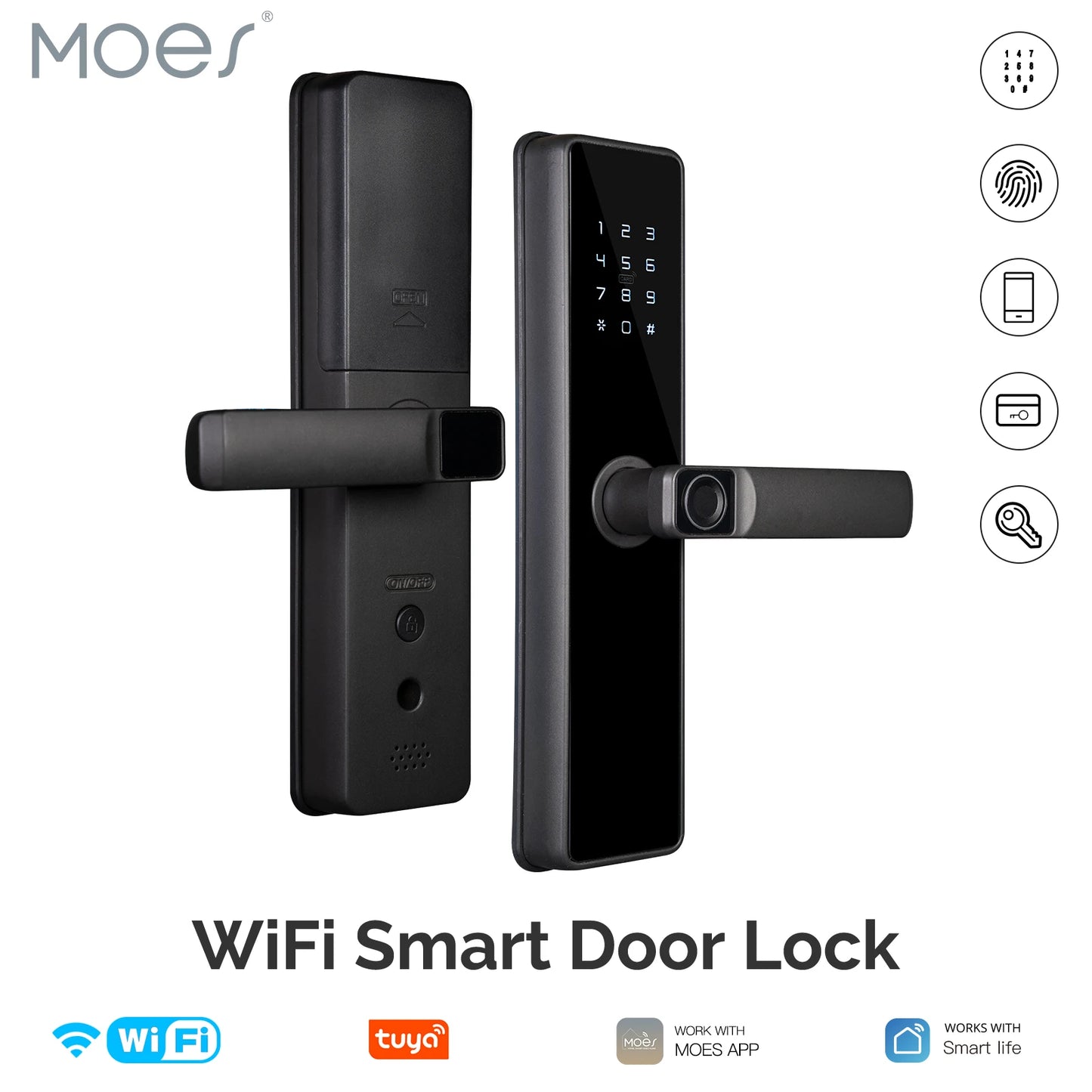 WiFi Smart Door Lock Indoor Password Fingerprint Remote Unlock Keycard Antihijack Tamper Alarm Battery Powered Temporary Charge