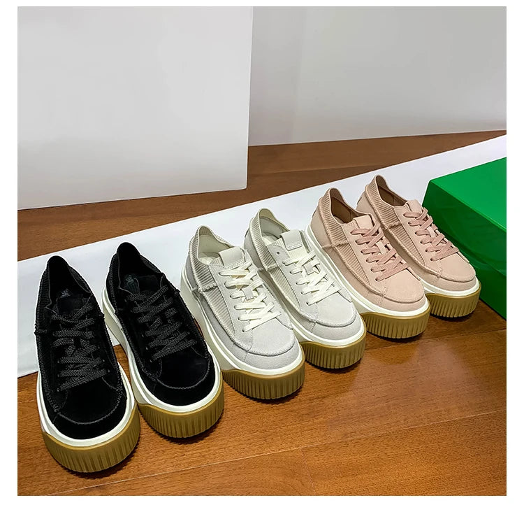 New Luxury Height Increase Flats Platform Shoes Women er Casual Sneakers Genuine Leather Lace-up Thick Sole Board Shoes