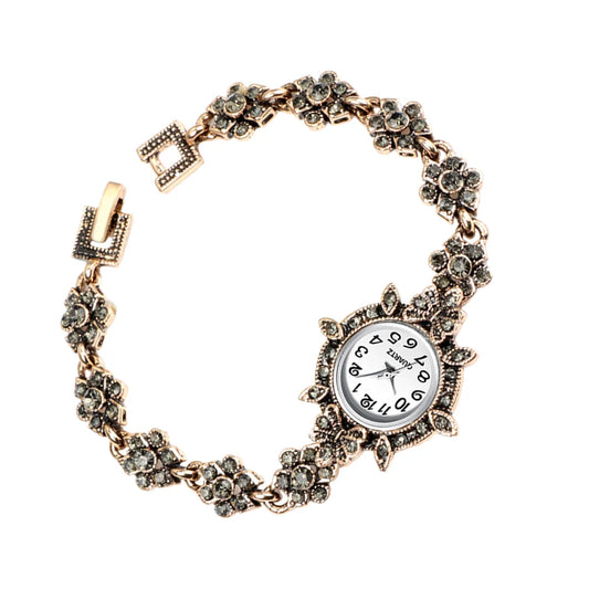 Watch Lady Quartz Rhinestone Trim Bracelet Diamond Chain Vintage Decor Wrist Business Retro