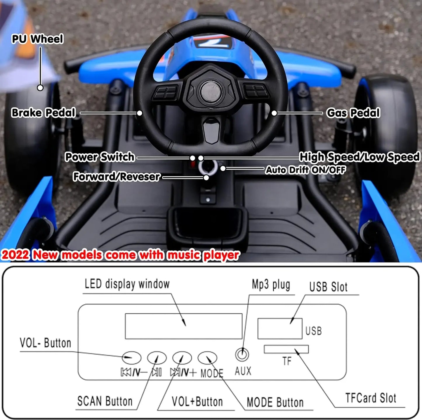 Sopbost Electric 24V Battery Powered Pedal Go Karts for 6+ Kids Adults Ride on Car Electric Vehicle Car Racing Drift Car