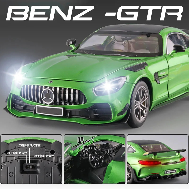 Large 1/18 Mercedes Benz AMG Gtr Model Car Metal Diecasts Vehicle Collectable Hobbies Sound & Light Miniature Toy For Boys Child