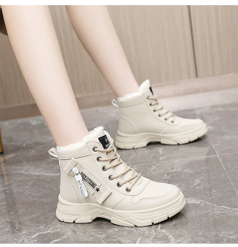 2023 New Winter Thick-soled Women Sneakers Warm Plus Velvet Cotton Shoes Large Size 42 Height-increasing Platform Women's Shoes