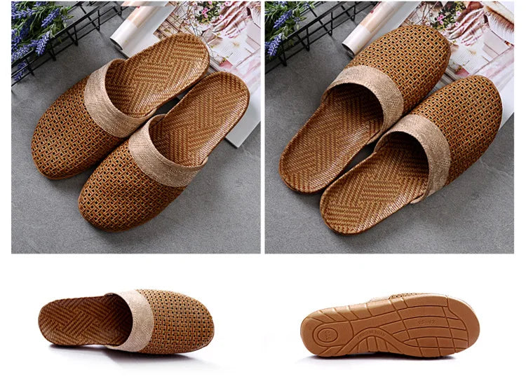 Women for Shose Slippers Summer Beach Flip Flops Breathable Linen Flat Slippers Female Casual Flax Bow Ladies Men Sandals