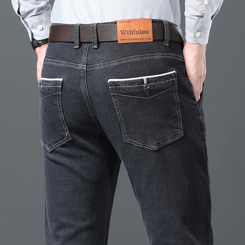 2024 Spring Autumn Men's Stretch Straight Fit Jeans Men's Denim Pants Brand New Style Trousers Mens Wear