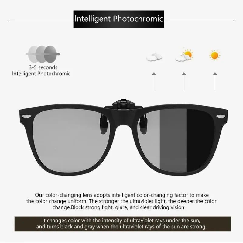 TR90 Polarized Clip On Sunglasses For Men Women Flip Up Photochromic Sunglasses Night Vision Driving Glasses