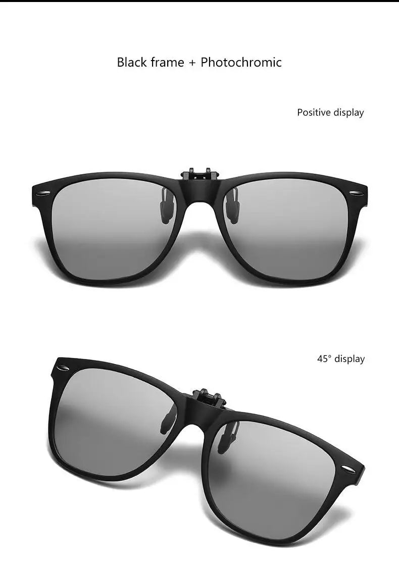 TR90 Polarized Clip On Sunglasses For Men Women Flip Up Photochromic Sunglasses Night Vision Driving Glasses