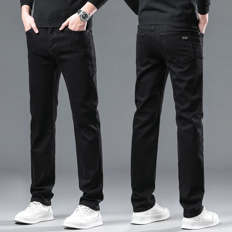 WTHINLEE Autumn Black Men Straight Jeans Business Casual Stretch Classic Denim Pants Regular Fit Comfortable Denim Trousers Male