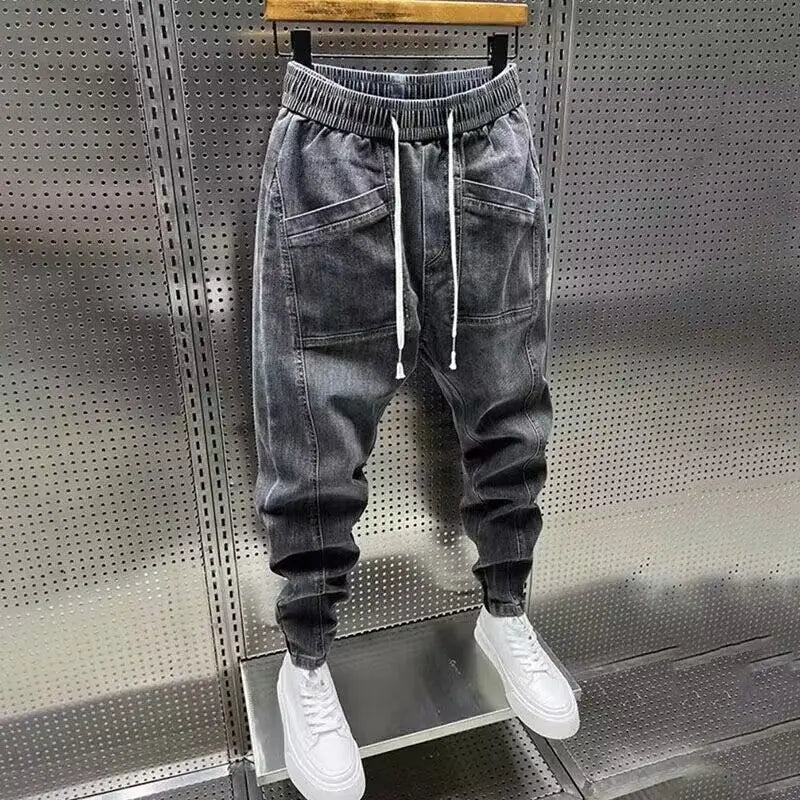 Fashion 2024 New Spring Autumn Loose Men's Drawstring Polar Big Boy Jeans Denim Jeans Casual Elastic Waist Yk2 Streetwear Pants