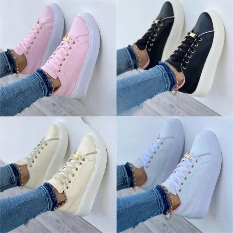 Women Sneakers Fashion Lace-Up Round Head Platform Sport Shoes Spring Autumn Female Walking Flats Ladies Casual Vulcanized Shoes