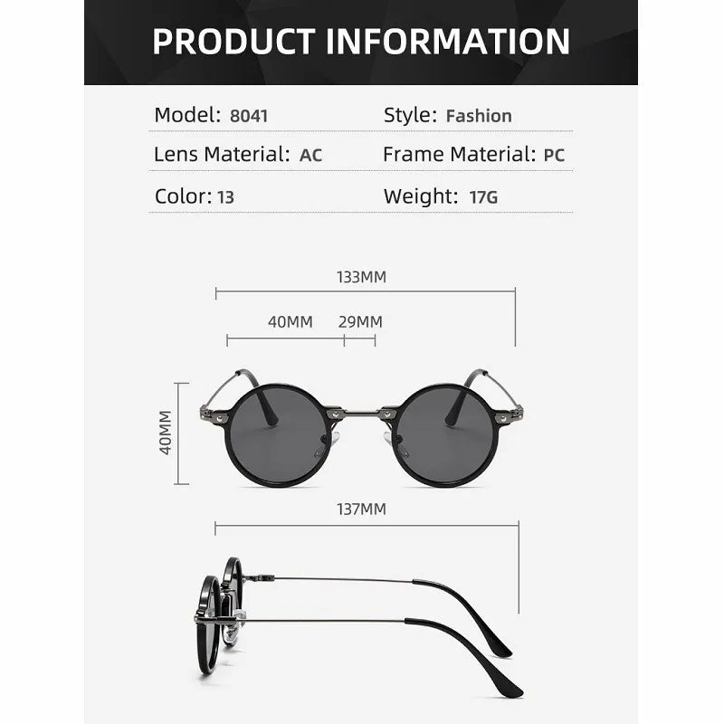 Round Sunglasses For Men Women Retro  Steampunk Sun Glasses Male Female Brand Designer Metal Frame Eyewear Shades Oculos De Sol