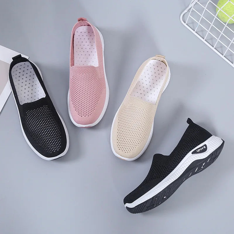 Women's Shoes Summer Comfort Plus Size Ladies Mesh Breathable Sneaker Socks Women Light Casual Sports Shoes Flat Women Loafers