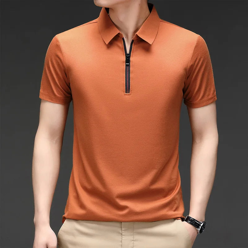 2023 Summer Men's Ice Silk Cool Polo Short Sleeve T-shirt Large Thin T-shirt Short Sleeve Polo Shirt Business Casual Shirt