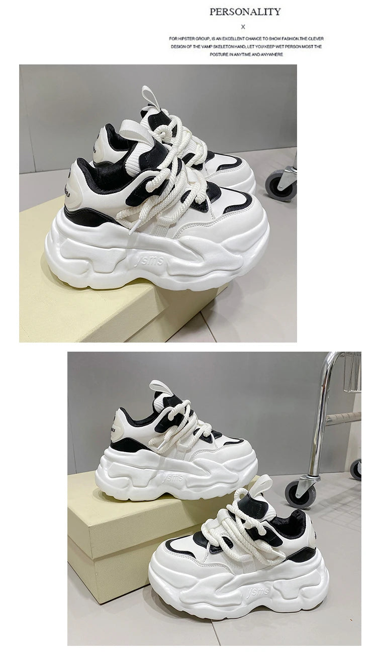 New Fashion High Platform Sneakers Women Spring Autumn Lace Up Comfort Ventilate Wedges Height Increasing Shoes Footwear