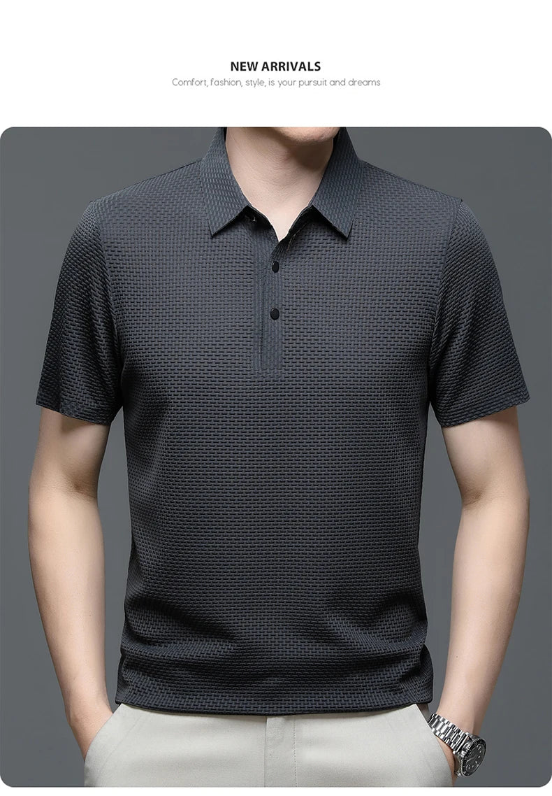 Asian Sizes Golf shirt Summer New Men's Lop-up Hollow Short-sleeved Polo Shirt Ice Silk