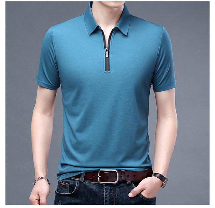 2023 Summer Men's Ice Silk Cool Polo Short Sleeve T-shirt Large Thin T-shirt Short Sleeve Polo Shirt Business Casual Shirt