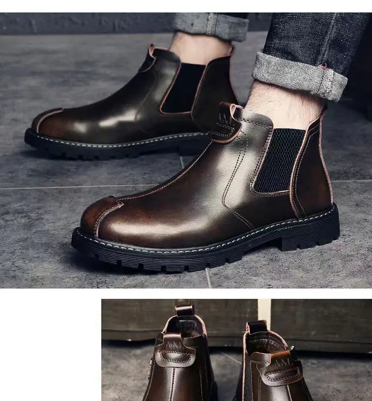 Genuine Leather Men's Boots High Quality Men Working Boots Brand Designer Men Casual Shoes British Style Ankle Botas para hombre