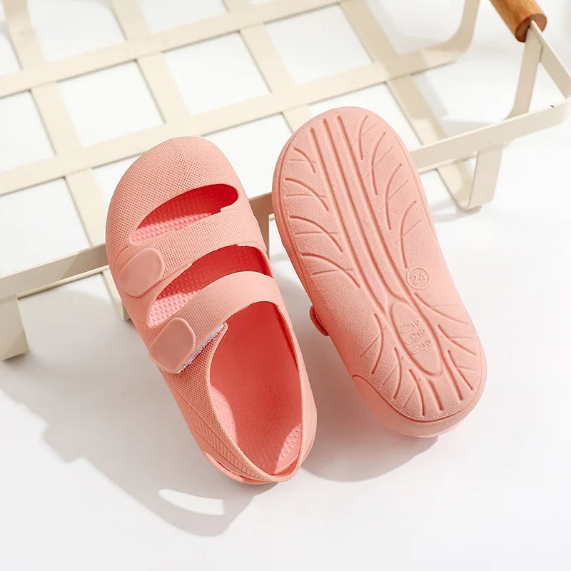 Children Sandals Hollow Out Closed Toe Beach Shoes Breathable Candy Color Roman Sandals for Boys Girls Soft Non-slip Kids Shoes